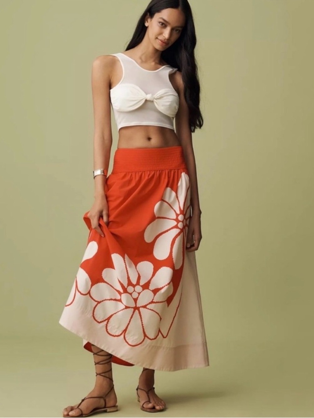 Farm Rio x Anthropologie Printed Poplin Midi Skirt Floral Cotton Size M